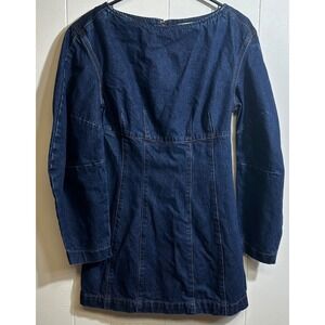 Meshki Womens Dark Wash Denim Panelled Long Sleeve Mini Dress Blue Size M
